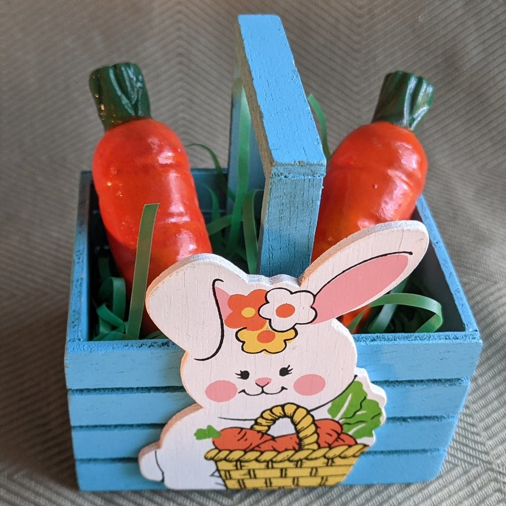 Vintage Carrot Salt & Pepper Shakers & Easter Bunny Basket